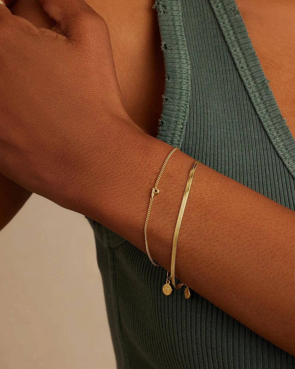 Wilder Mini Alphabet Bracelet - P worn in 18K Gold Plated