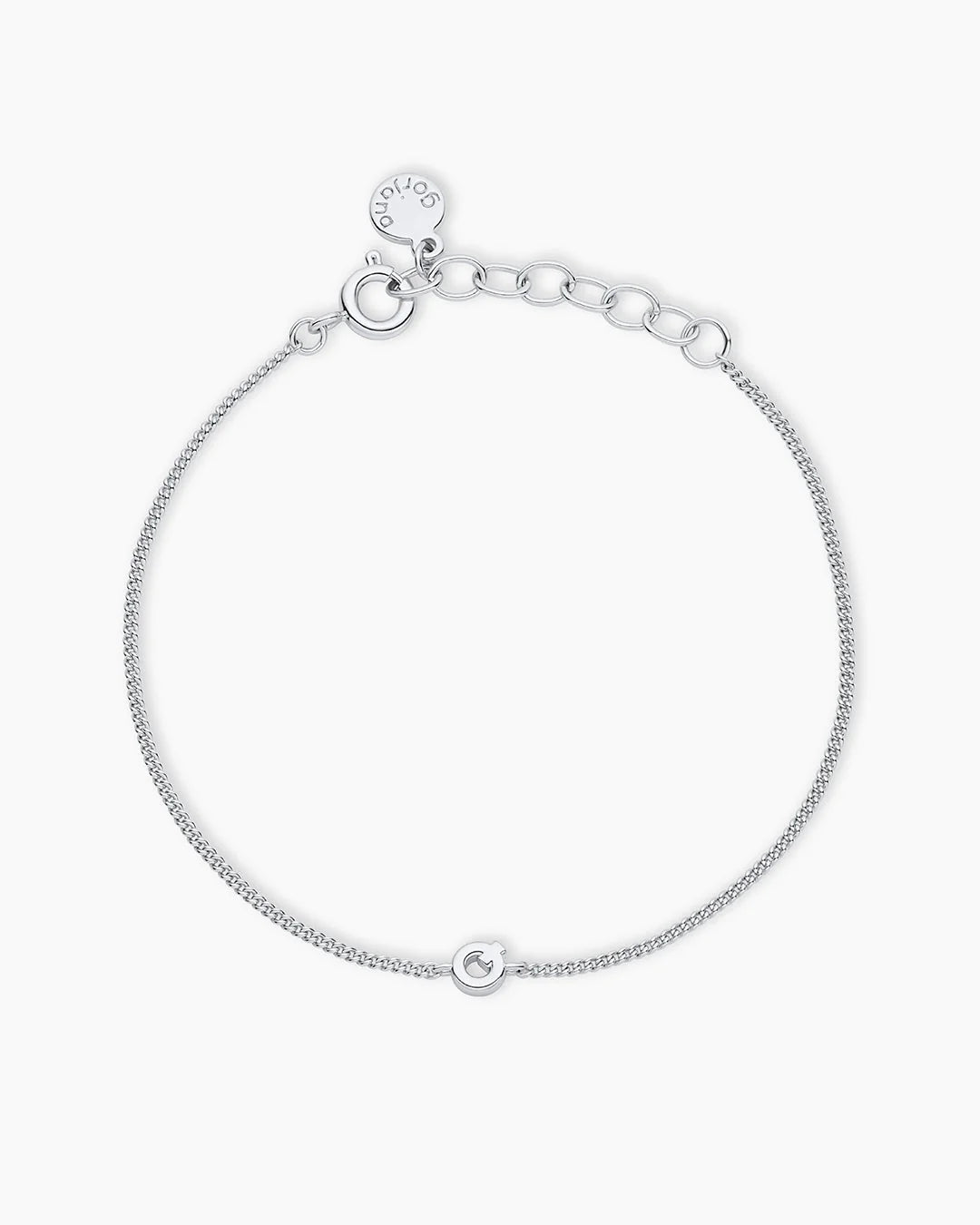 Wilder Mini Alphabet Bracelet - Q featured in Silver Plated
