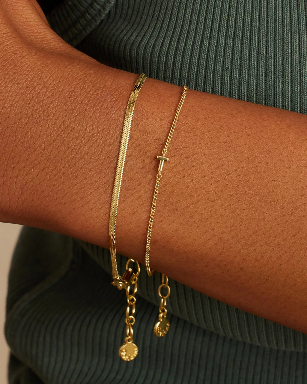 Wilder Mini Alphabet Bracelet - T worn in 18K Gold Plated