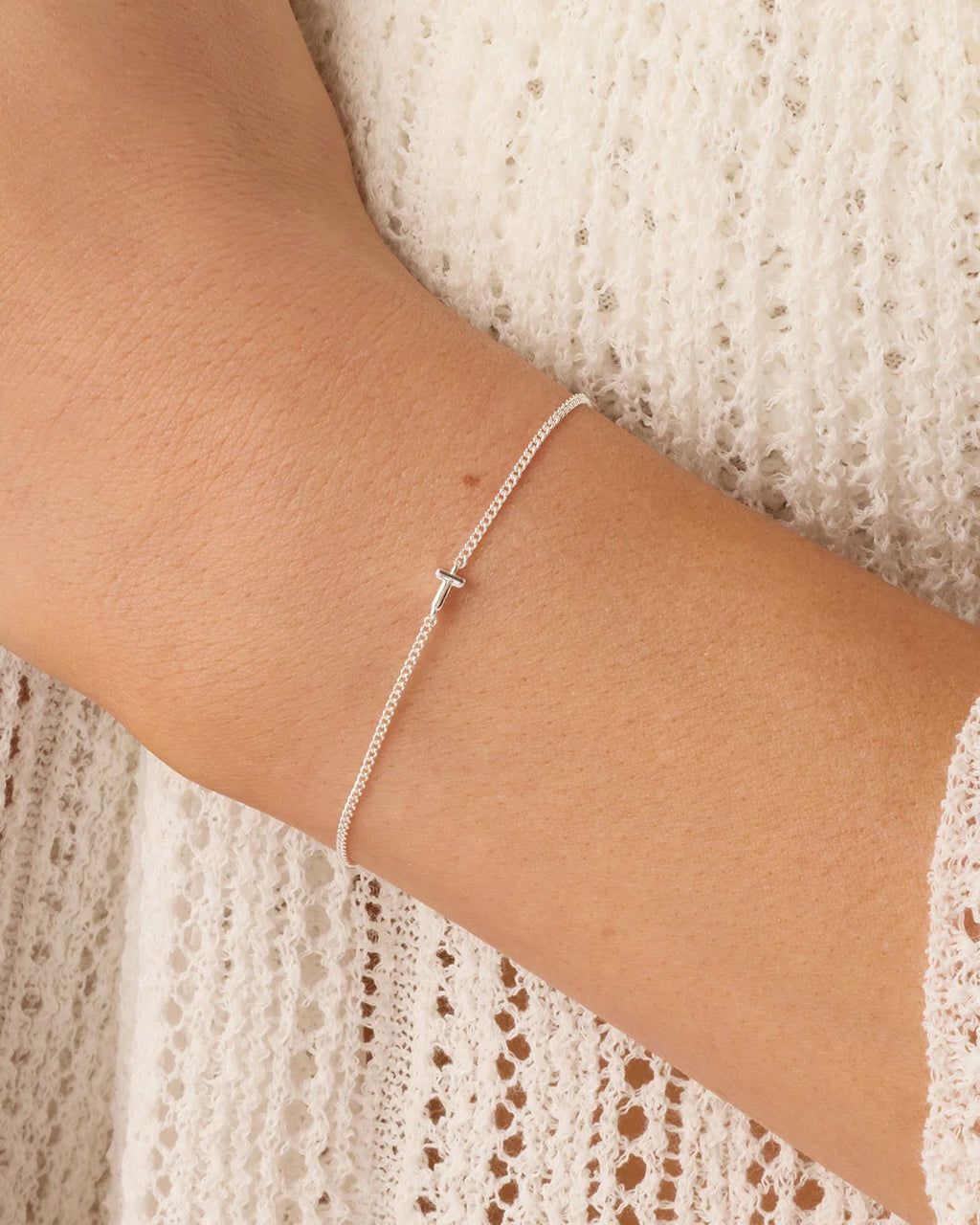 Wilder Mini Alphabet Bracelet - T worn in Silver Plated