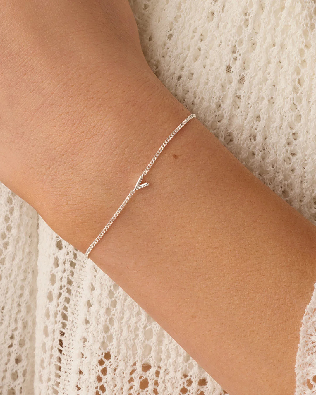 Wilder Mini Alphabet Bracelet - V worn in Silver Plated