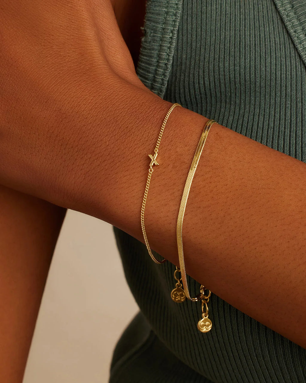 Wilder Mini Alphabet Bracelet - X worn in 18K Gold Plated