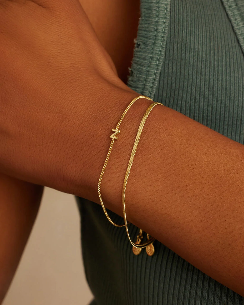 Wilder Mini Alphabet Bracelet - Z worn in 18K Gold Plated